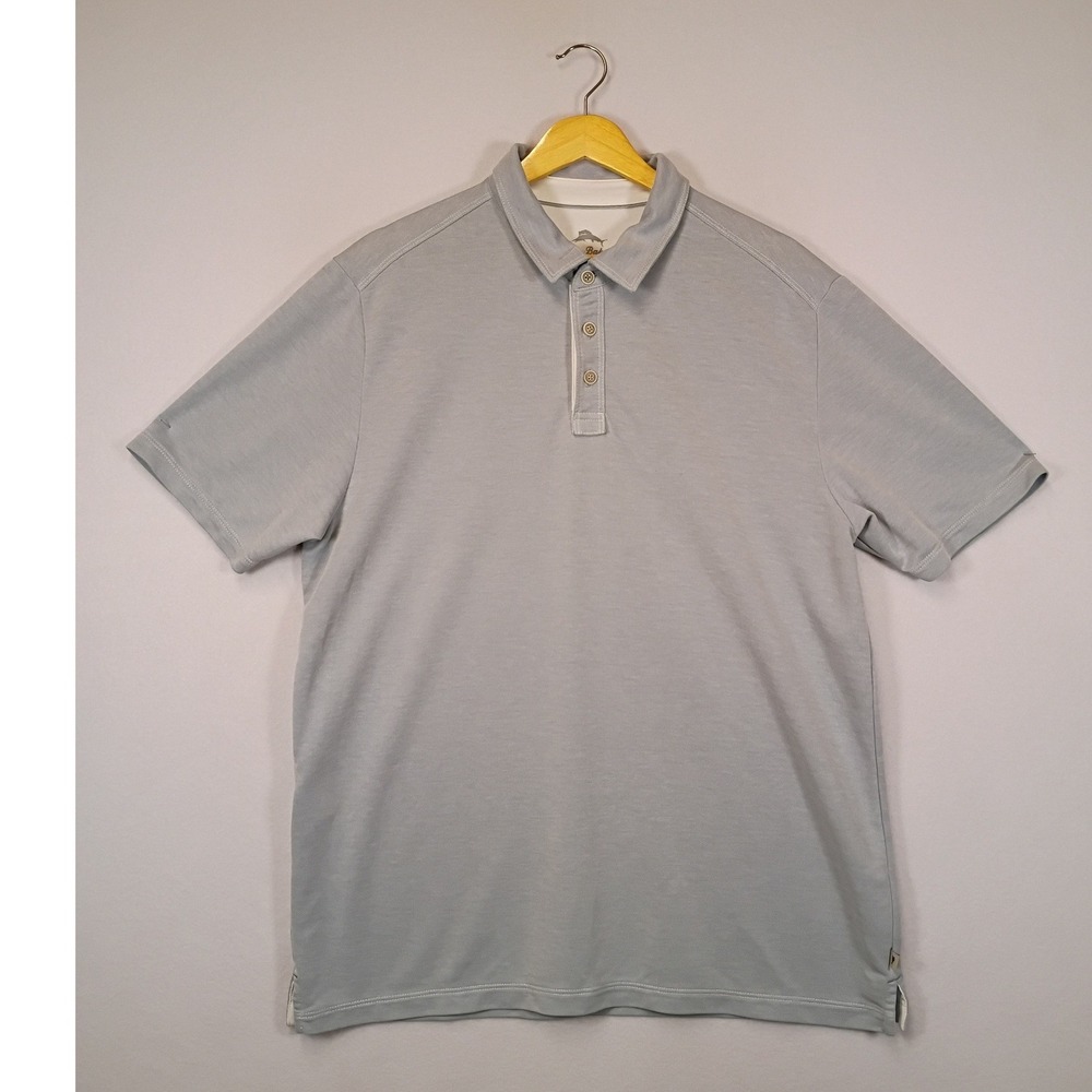 Coastal Tommy Bahama Mens Large Light Blue Tencel Blend Short Sleeve Polo Shirt